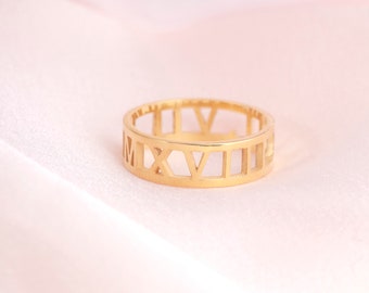 Sterling Silver Roman Numeral Ring - Personalized Date Ring - Custom Initial Jewelry