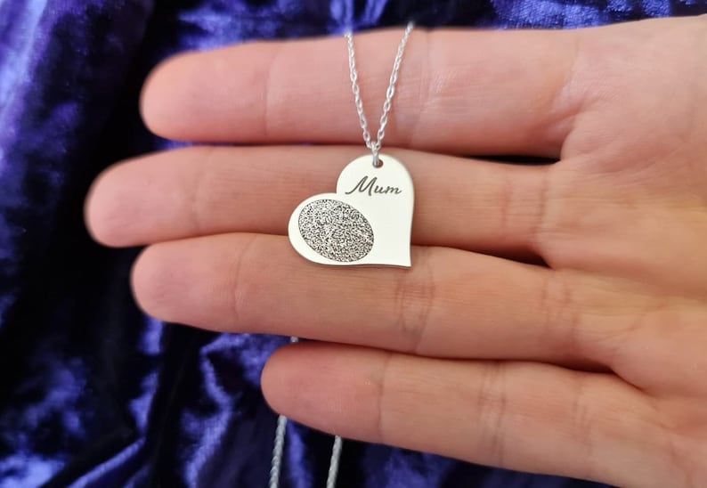 Actual Fingerprint Necklace, Original Real Fingerprint Jewellery, Dainty Signature Name Necklace, 925 Sterling Silver, Gift For Best Friend image 1