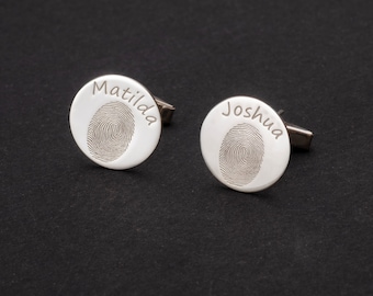 Personalized Fingerprint Cufflinks or Lapel Pin - Sterling Silver Keepsake