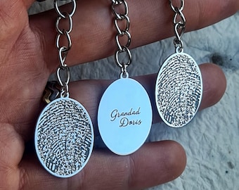 Sterling Silver Fingerprint Keychain: Personalized Engraved Heart Keyring