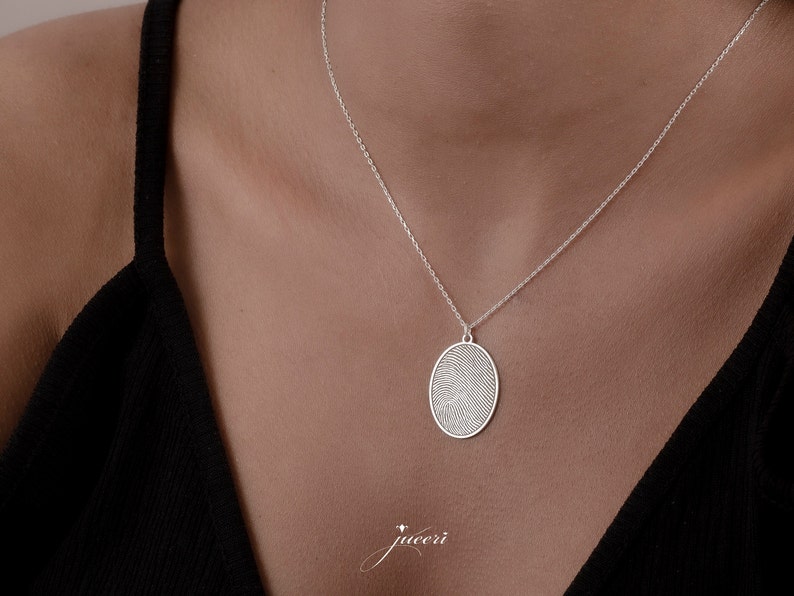 Actual Fingerprint Necklace, Original Real Fingerprint Jewellery, Dainty Signature Name Necklace, 925 Sterling Silver, Gift For Best Friend image 3