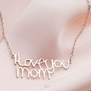 Collar personalizado con escritura a mano, joyería minimalista con firma, plata de ley 925, regalo personalizado para mamá
