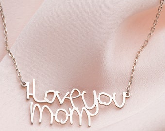 Customized Actual Handwriting Necklace, Minimalist Handwriting Jewelry, Signature Necklace, 925 Sterling Silver, Personalized Gift for Mom