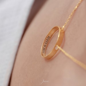 Personalized Secret Message Ring Necklace: 14k Solid Gold or Sterling Silver