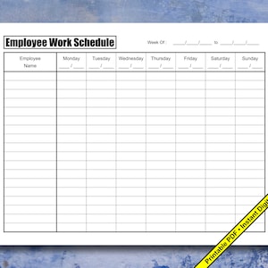 Weekly Employee Work Schedule | Printable PDF | Instant Digital Download