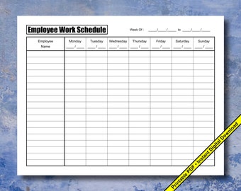 Wekelijks werkschema werknemer | Afdrukbare pdf | Directe digitale download