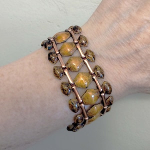1950s Vintage Enamel Link Bracelet, Gold, Brown, Orange
