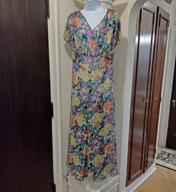Floral Silk Chiffon Dress, late 1920s-early 1930s… - image 1