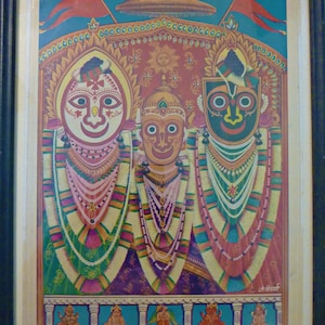 Jagannathji No, 1 Lithograph Print, Wooden Frame, India Hindu Deities, Krishna, Vishnu, Original 1960s, Framed Under Glass