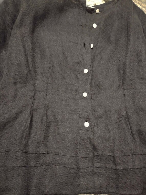 Black Linen Blouse, 100% Patterned Linen, Long Sl… - image 6