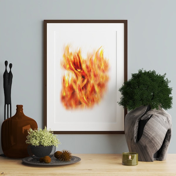 Firey dancing wisp, wall art, matte art print