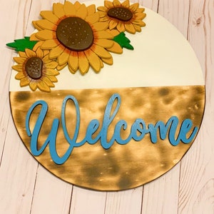 Cartel de bienvenida de girasol rústico