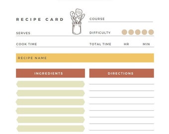 Printable Cookbook Recipe Pages, Deep Roots Soft Beige Recipe Binder Printable Pages, 8.5 x 11, A4