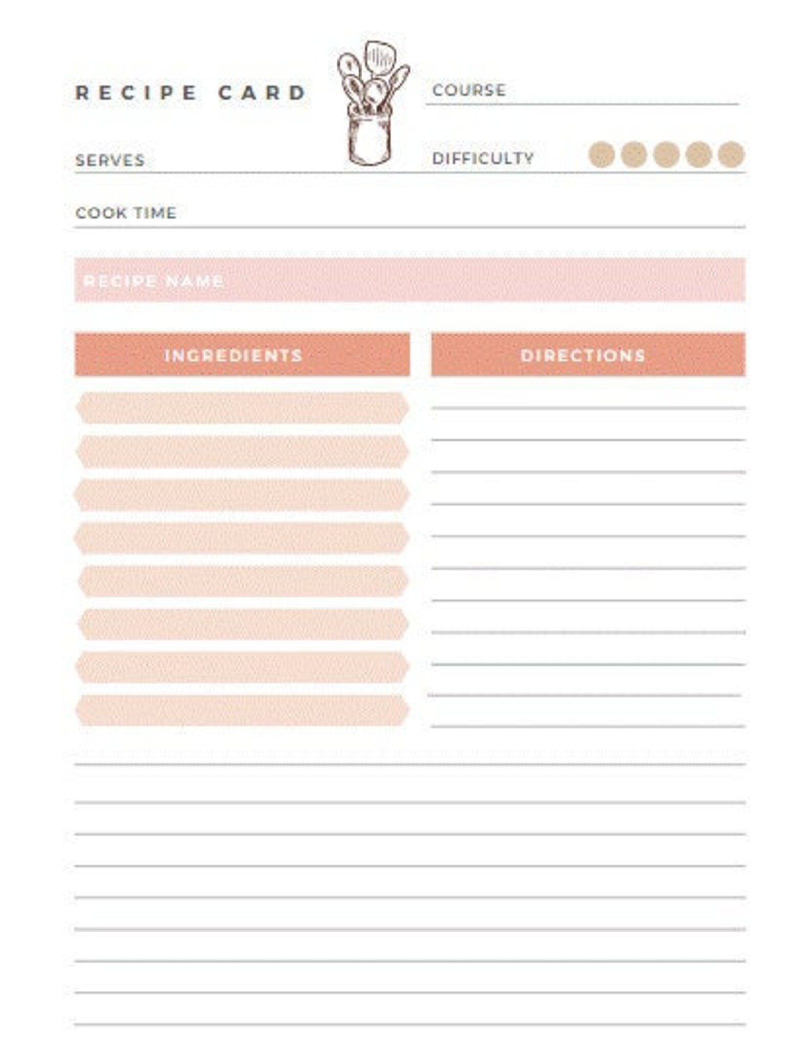 Printable Cookbook Recipe Pages, Rose Gold Recipe Binder Printable ...