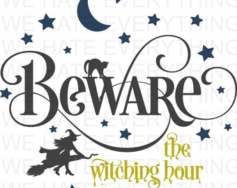 Beware the Witching Hour Round PNG Halloween