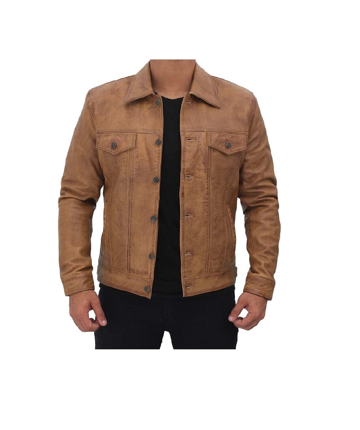 Brown Leather Jacket - Etsy