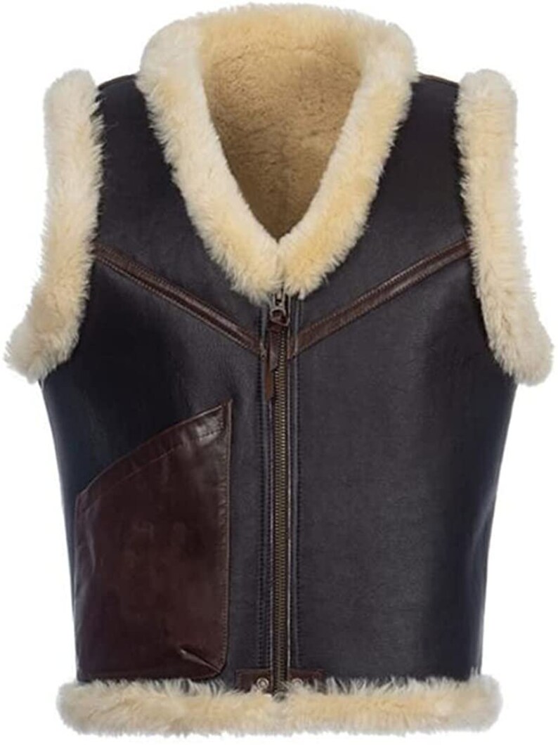 Shearling Vest Pilot Jacket B3 Bomber Jacket Vest Military Etsy