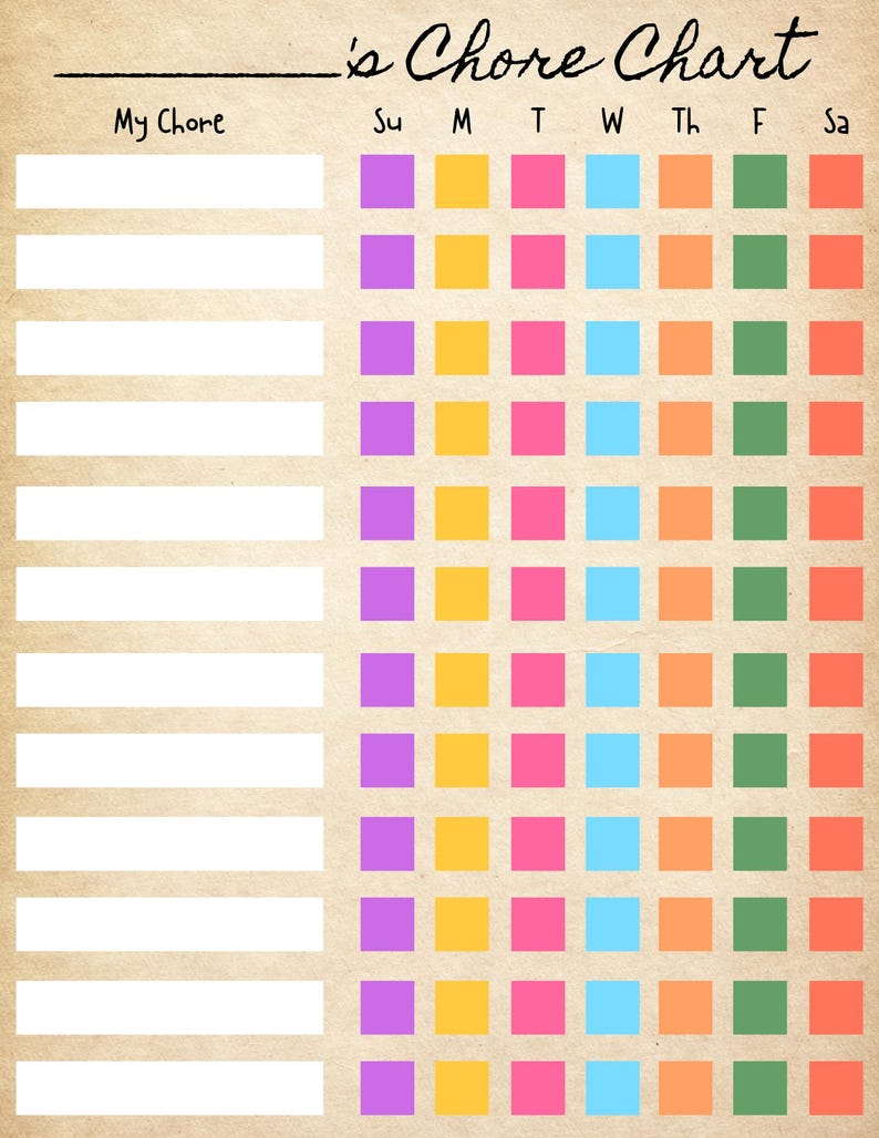 Downloadable Chore Chart - Perfect for Children to Get Their Chores ...