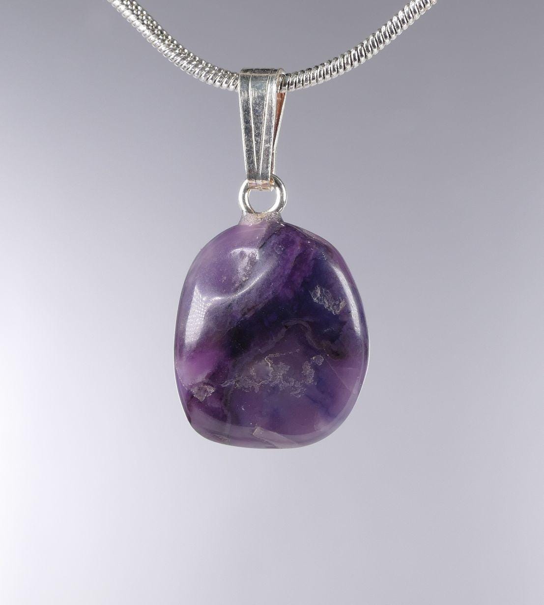Collier En Sugilite Naturelle 200 Carats - Argent Massif 925 - 45 Cm - Fait Main France