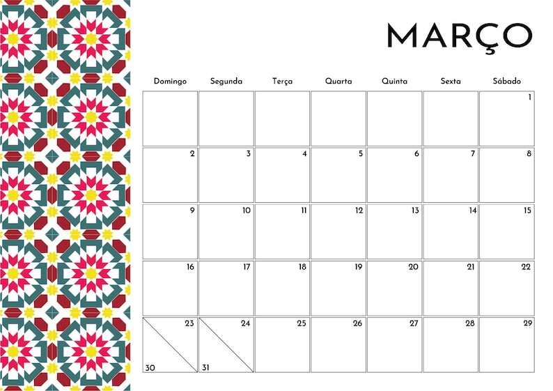 2025 Calendário português Sem Fériados Azulejos Portugueses Etsy