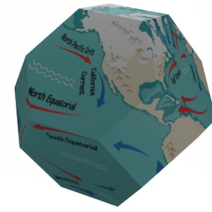 Octaedro truncado Modelo de papel PDF ARCHIVO DIGITAL Origami Papercraft baja poli Globo terráqueo continentes océanos corrientes Sólido de Arquímedes