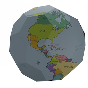 Afgeknotte icosaëder Papiermodel PDFDIGITALFILE Origami Papercraft laag poly papieren sculptuur Earth Globe oceanen land Archimedisch solide