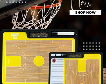 Check Ball Large Coaching Dry Erase Board with Eraser| Two Sides with Full & Half Court for Basketball (Yellow)