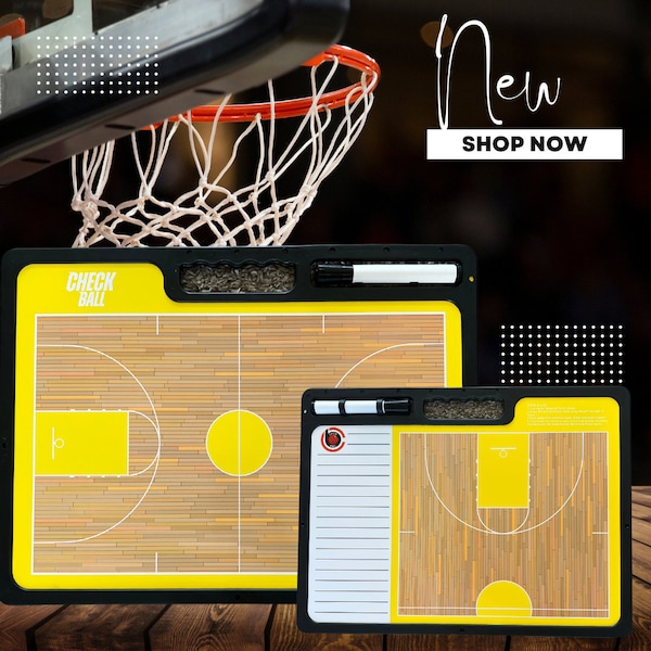 Check Ball Large Coaching Dry Erase Board with Eraser| Two Sides with Full & Half Court for Basketball (Yellow)