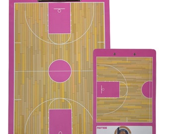 Check Ball Coaching Dry Erase Board | Two Sides with Full & Half Court for Basketball (Pink)