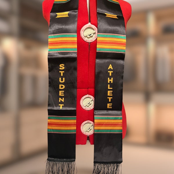 Student Athlete Sublimated Kente Cloth Design Graduation Stole