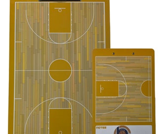 Check Ball Coaching Dry Erase Board | Two Sides with Full & Half Court for Basketball (Yellow)