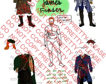 Outlander Jamie Fraser nostalgie stijl papieren pop - PDF-AFDRUK
