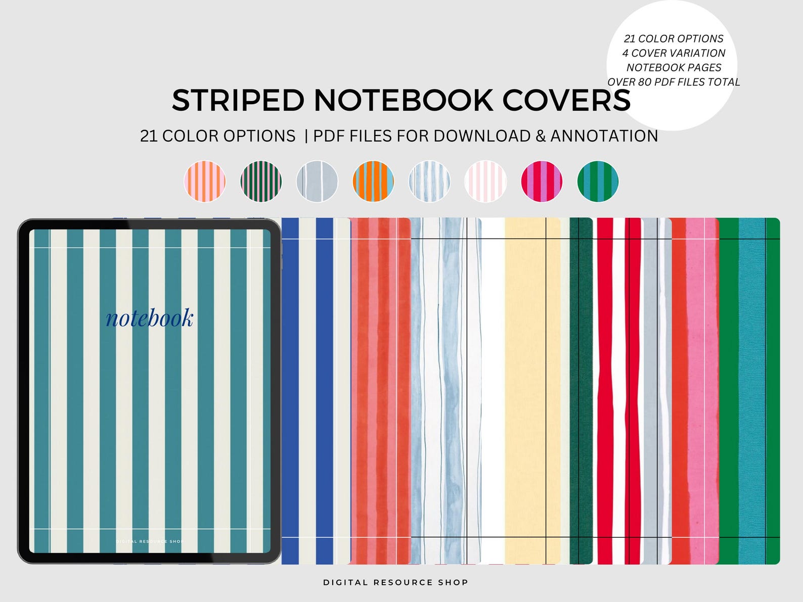 84 Striped Digital Notebook Covers for Goodnotes, Notability Goodnotes ...