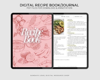 Digital Recipe Book for GoodNotes, Notability, Digital iPad Recipe Journal, Digital Cookbook, Digital Meal Planner, Recipe Book Template