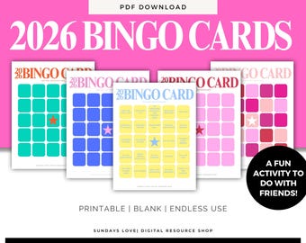 Cartes de bingo 2026, numériques, iPad GoodNotes (téléchargement PDF), carte de bingo 2026, tableau Vision 2026, résolution du Nouvel An 2026,