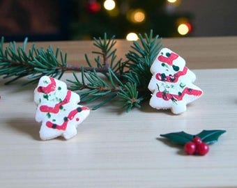 Christmas tree cake stud earrings, handmade little Christmas tree cakes, stud earrings, holiday accessories,