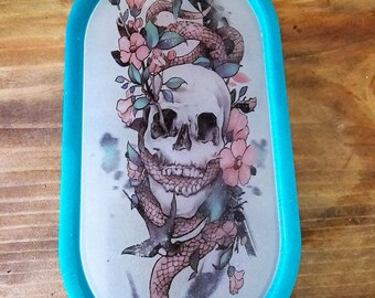 Skull rolling tray, snake decor,trinket tray, skull decor, bathroom decor, home decor, glow in the dark, skeleton, soap caddy, resin tray
