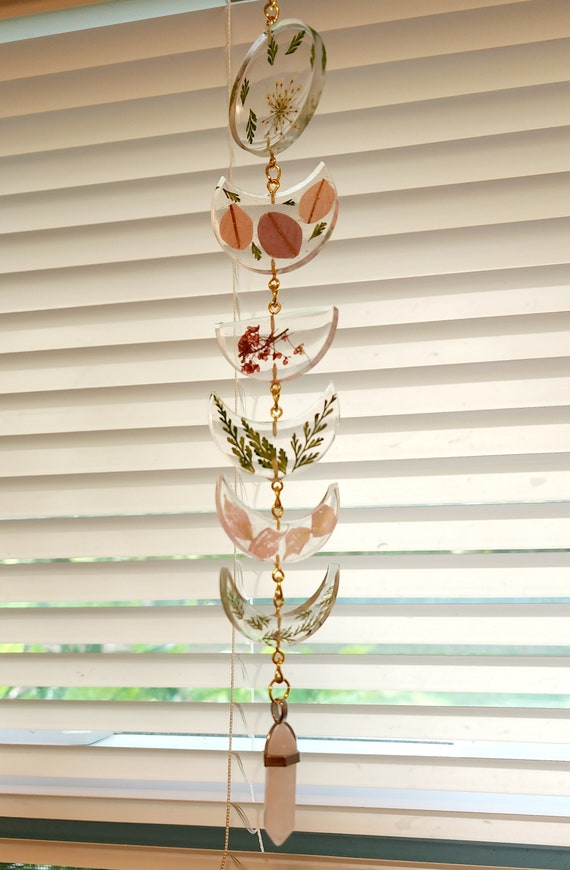 Hanging moon phase decor dried flowers flower moon