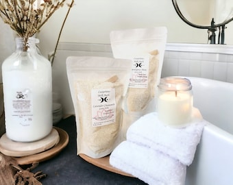 Milk bath, Skin nourishing, coconut milk, goat milk, bath soak, essential oils, Epsom Salt, aromatherapy, skin care, bath and body care