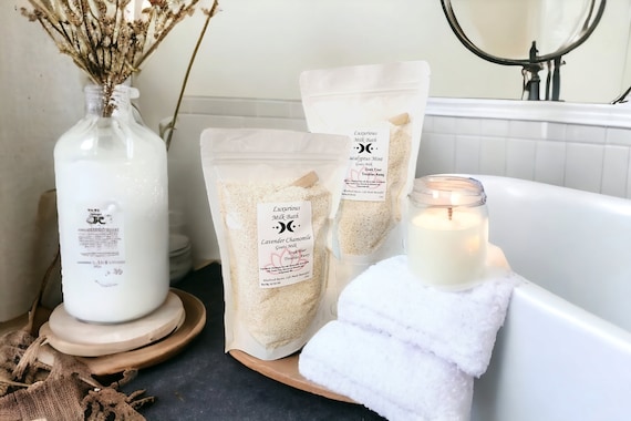 Milk bath, Skin nourishing, coconut milk, goat milk, bath soak, essential oils, Epsom Salt, aromatherapy, skin care, bath and body care