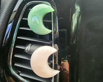 Car vent clips, moon vent clips, rose quartz, black Obsidian, clear quartz, green adventurine, good vibes, car charm, air vent clip