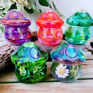 Mushroom jar, stash jar, Mushroom flower jar, colorful jar, mushroom boho decor, trinket jar, dried flower jar, jewelry storage jar