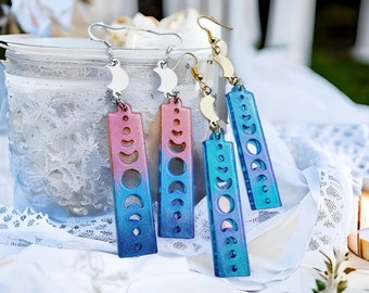 Moon phase drop earrings color changing earrings moon earrings colorful jewelry boho jewelry
