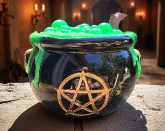 Cauldron jar, stash jar, witchy decor, Halloween decor, Cauldron, resin jar, home decoration, bubbling witches potion, trinket storage
