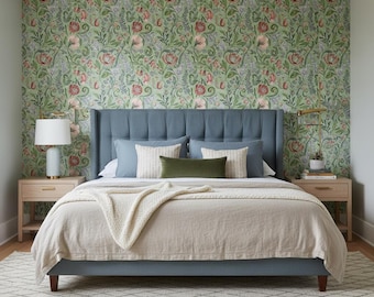 Red Flowers Wallpaper for Watercolor Floral Pattern Living Room