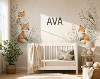 Baby Fox Wallpaper for Woodland Creatures Watercolor Nursery