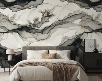 Abstract Fluid Forms Wallpaper for Art Living Room
