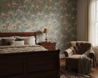 Magnolia Flower Wallpaper for And Bird Pattern Living Room