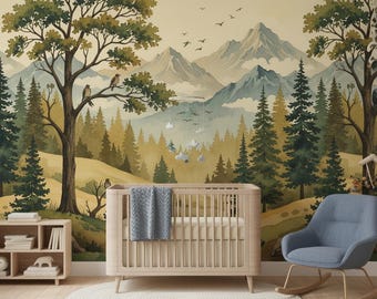 Green Mountain Landscape Wallpaper for Living Room