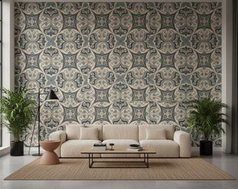 Blue Floral Wallpaper with Airy Layout